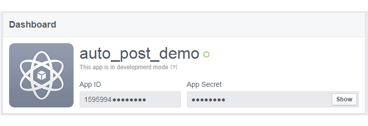 Facebook App dashboard