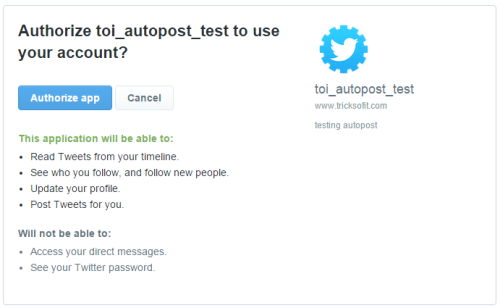 Twitter authorization page