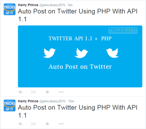example of auto post on twitter using PHP